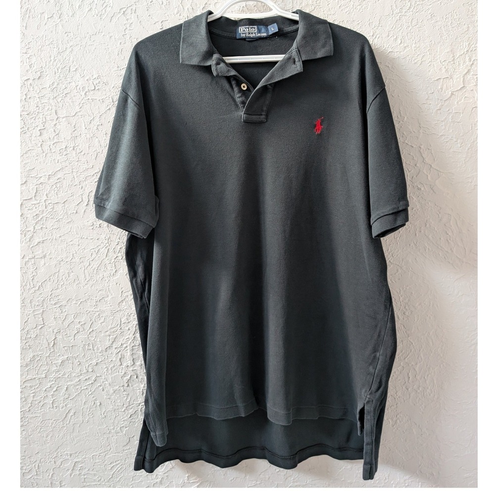 Polo Ralph Lauren Polo Shirt Mens L 100% Cotton Black Red Pony Logo Classic Fit